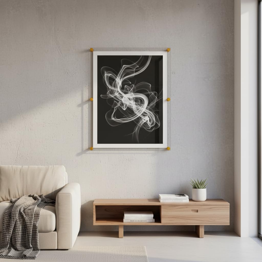 Acrylic Floating Double Panel Wall Frame, 30" x 40" Graphic Size, Overall Frame Size: 34" x 44", Gold