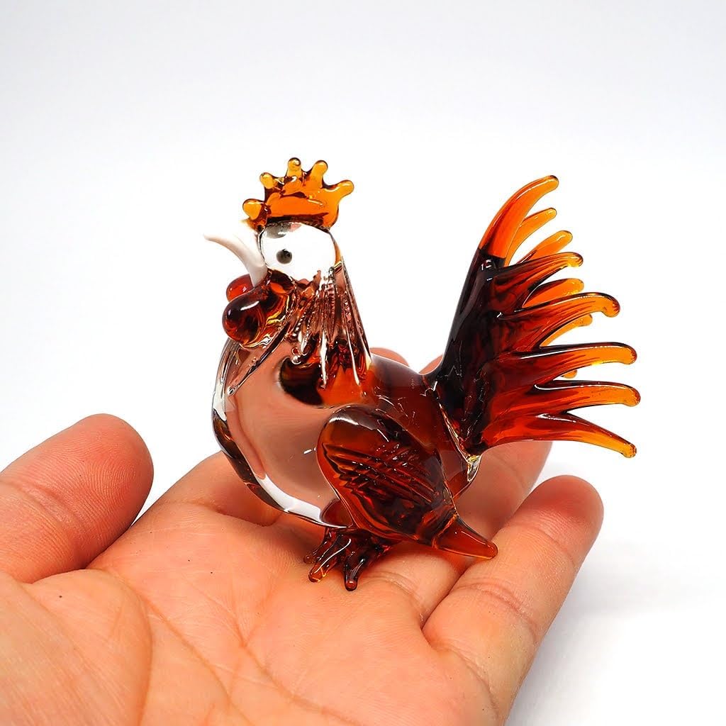 Hand-Blown Glass Brown Hen Chicken Figurine, Farmhouse Decor