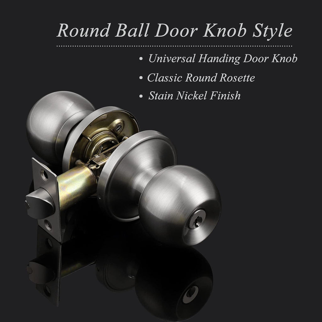 2 Pack Keyed Alike Door Knobs Combo Pack, Brushed Nickel Ball Entry Door Knobs Entrance Lockset, Interior Exterior
