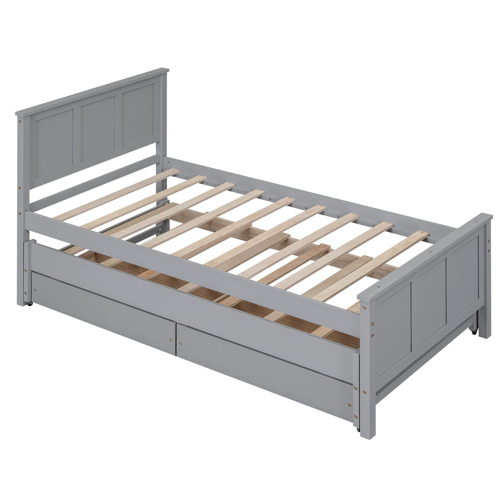 Twin Size Platform Bed with Trundle and Drawers, Wood Twin Platform Bed Frame, Twin Daybed with Trundle & Drawers