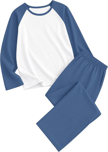 Boys Pajamas 2 Pcs Set Kids Cotton Sleepwear with Pockets Long Sleeve Top and Pants Pjs for boys