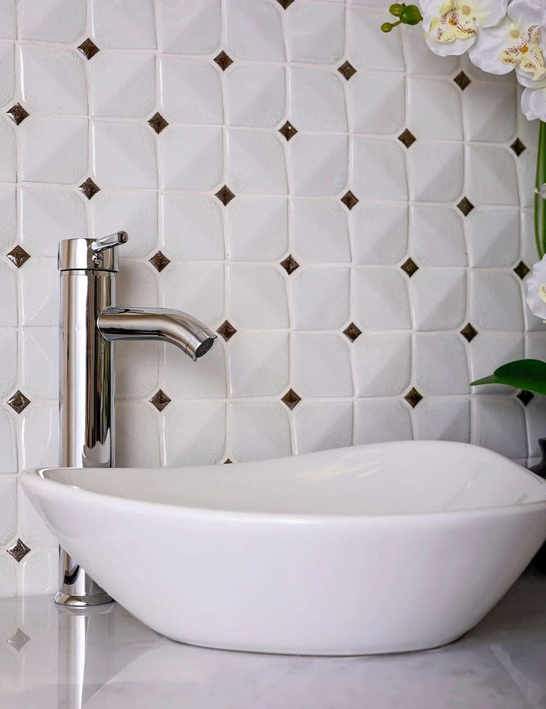 Chevron Square Ceramic Tile White 12x12 Polished 5 sq ft/case 5-Pack | Glazed decorative sheets. Kitchen backsplash