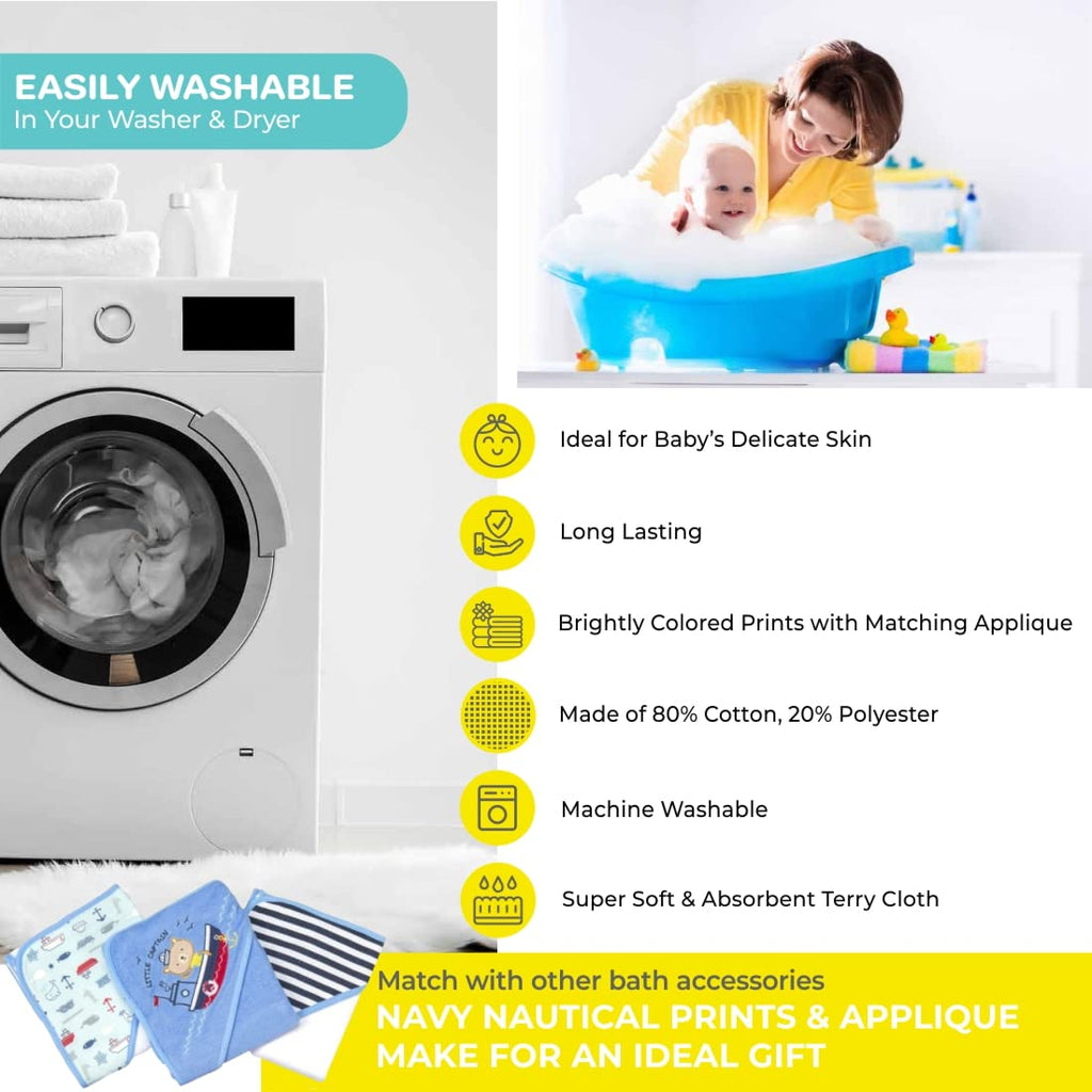 23-Piece Soft Terry Hooded Bath Towel and Washcloth Set, 3 Baby Towels and 20 Baby Washcloths for Newborn Boys and