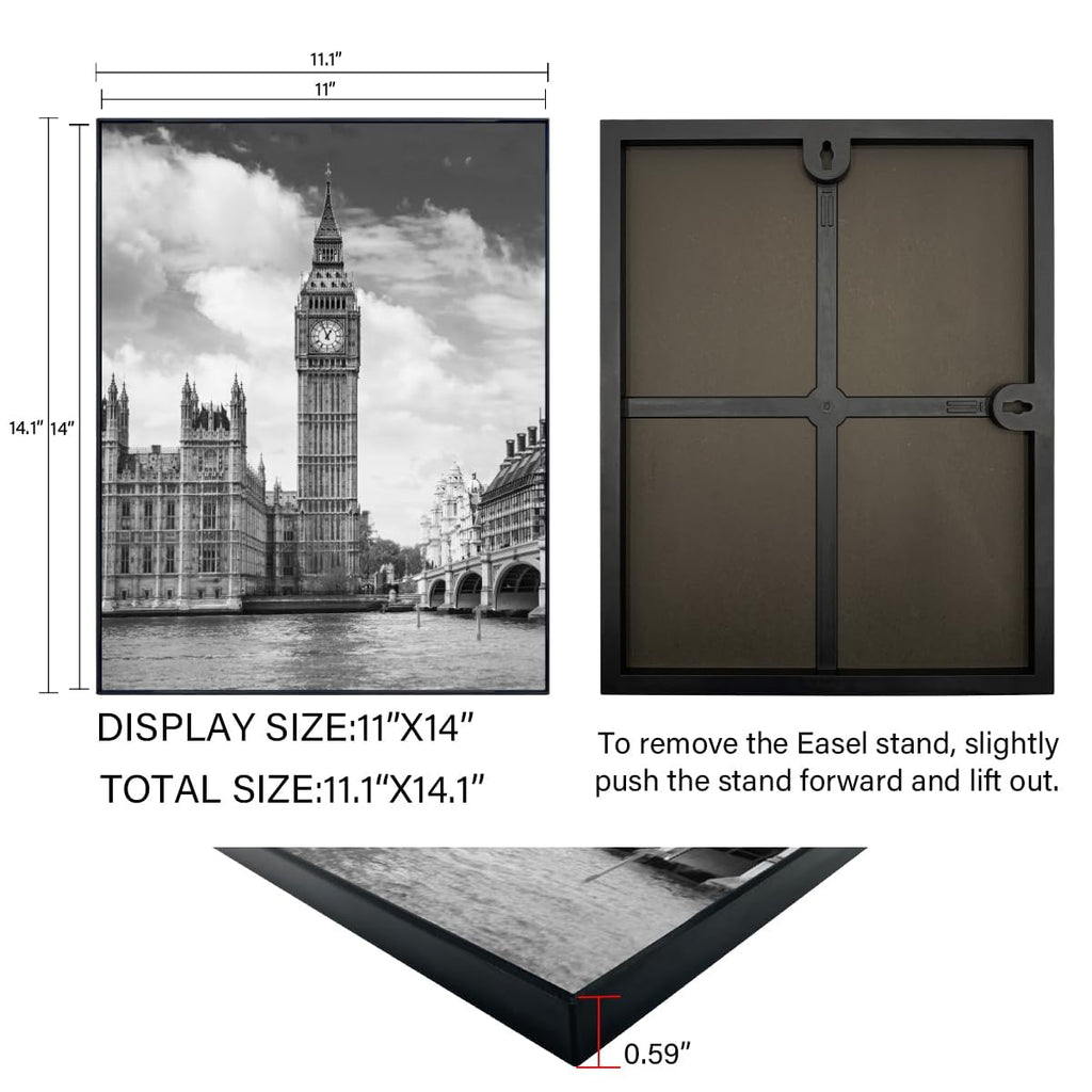 Front Loading Black Picture Frame 11x14 Set of 3 Wall and Table Mounting