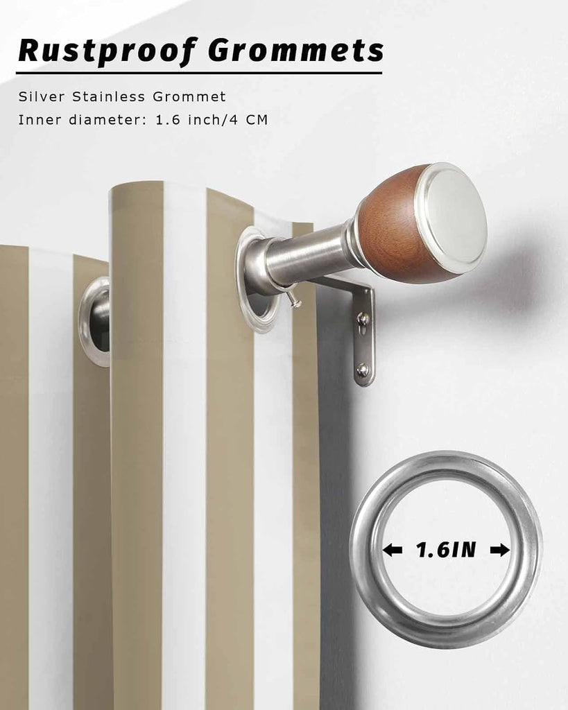 Outdoor Curtains Waterproof Khaki and White Indoor/Outdoor Curtain Tiebacks Farmhouse Stripe Privacy Curtain Sun