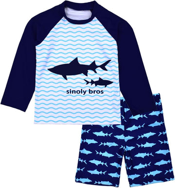 Boys Two Piece Rash Guard Swimsuits Kids Long Sleeve Sunsuit Swimwear Sets