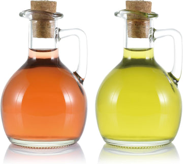 Oil and Vinegar Cruet, Glass Dispenser with Airtight Stopper, Condiment Bottles for Salad Dressing - Set of 2