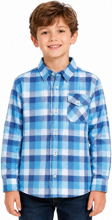 Boys Plaid Flannel Shirt: Long Sleeve Button Up