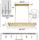 Gold Rectangular Crystal Chandelier Light Fixture 53.4 in Dining Room Chandelier Over Table Modern Farmhouse Ceiling Pendant Hanging Light Fixture for Living Room, Kitchen Island (Bulb not Included) A117-B0DG2MXBPD