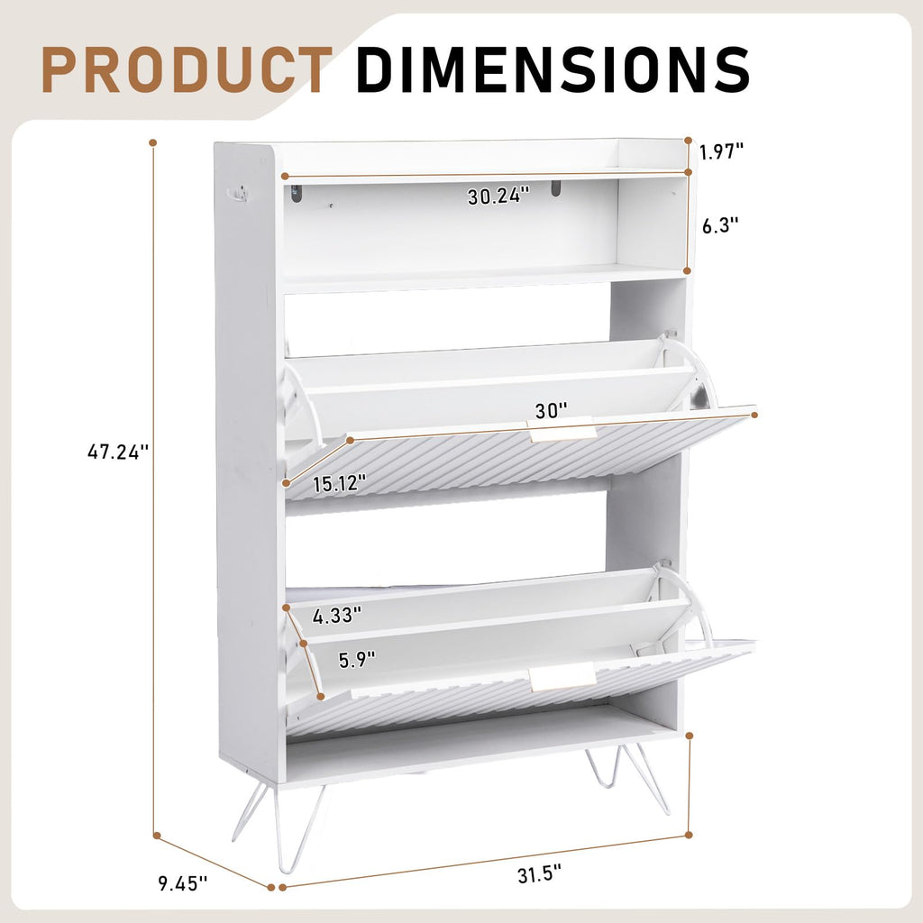 White Slim Shoe Storage Cabinet, Entryway Shoe Organizer