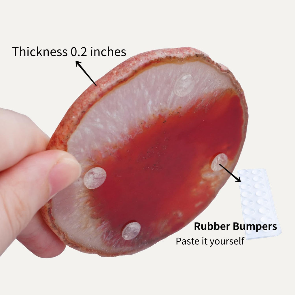 Natural Agate Coasters Set of 4 - Dyed Orange Red Irregular Circle Stone Drink Coasters with Rubber 3-4" Unique Home