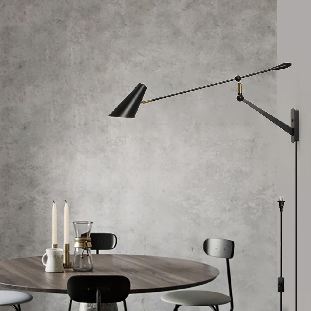 Adjustable Directional Plug in Swing Arm Wall Sconce, E26 Base