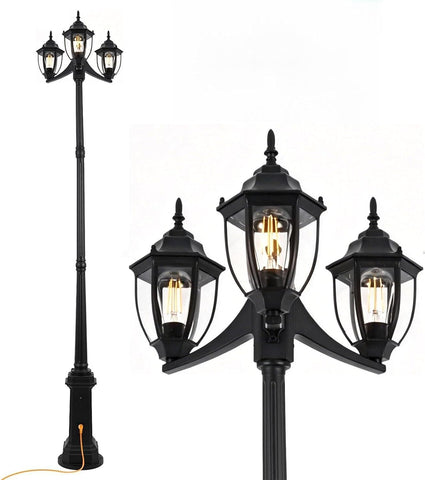 Outdoor Post Light Dusk to Dawn Sensor 3-Head Outdoor Lamp Post with Outlet Gfci