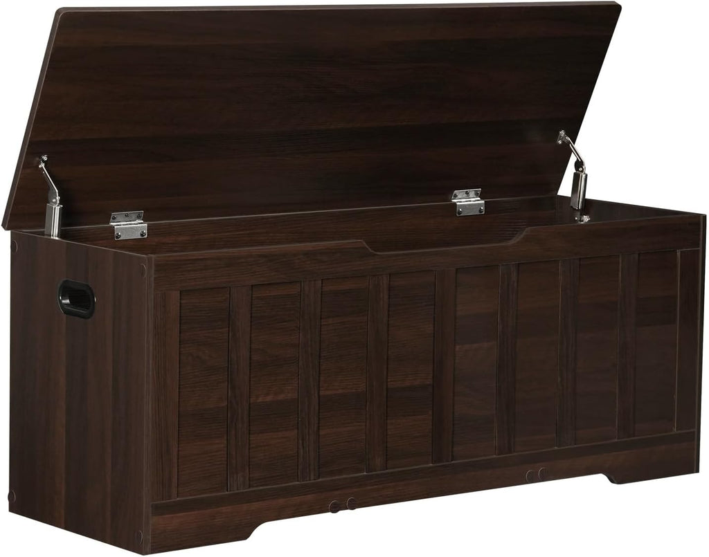 47.2"Storage Chest Extra Large,Wooden Storage Bench(Espresso) | Storage trunk with 2 Safety