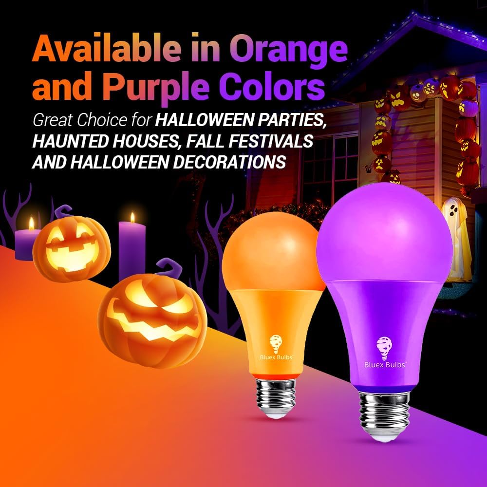 BlueX LED A21 Orange Light Bulbs - 13W (100Watt Equivalent) - E26 Base LED Bulb, Party Decoration, Porch, Home