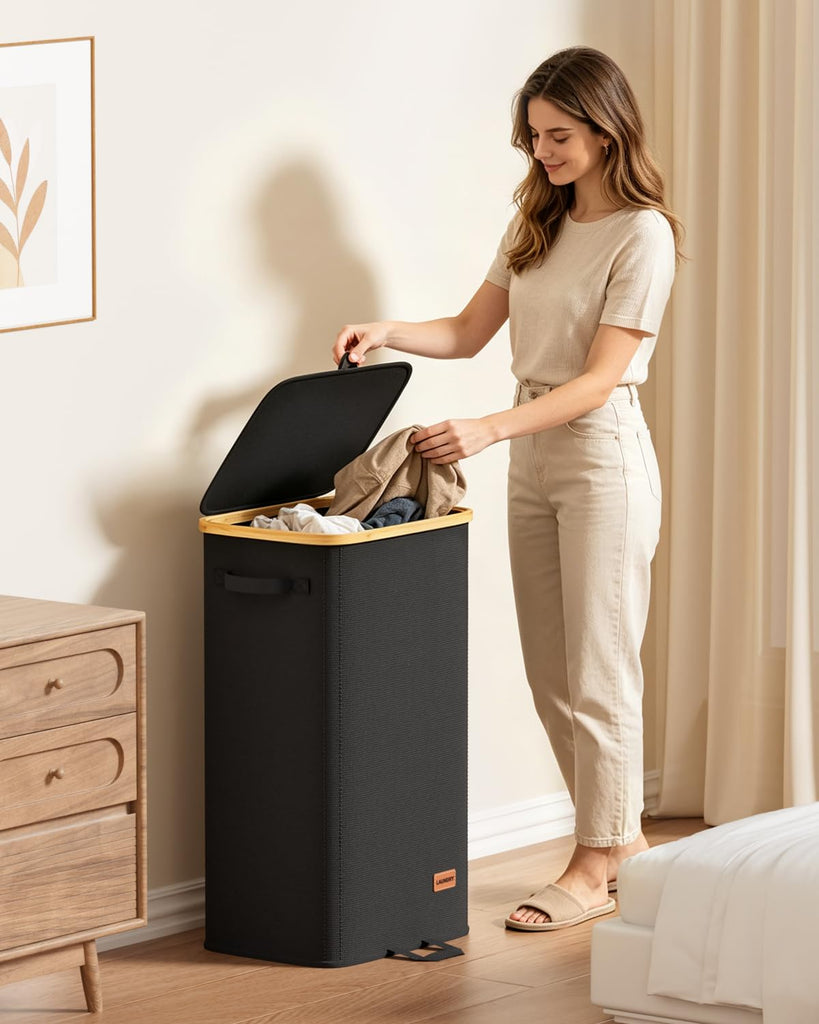 100L Laundry Hamper with Lid, Large Clothes Hamper, Black