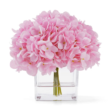Silk Pink Artificial in Vase with Faux Water, Silk Flower Arrangements in Vase Decor, Wedding Table (Pink)