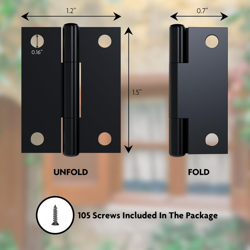 24 Pack 1.5" Black Door Hinge with Screws for Door, Cabinet, DIY Project