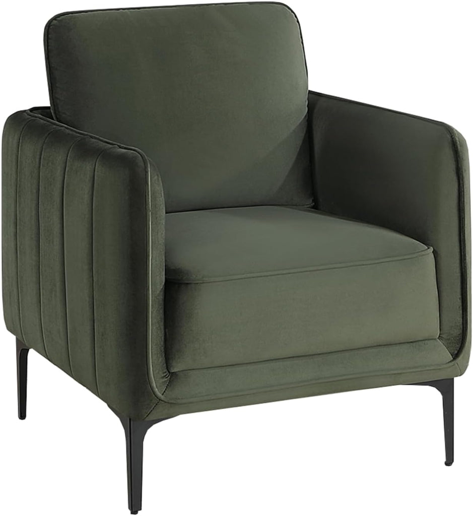 Modern Velvet Upholstered Accent Chair in Dark Green