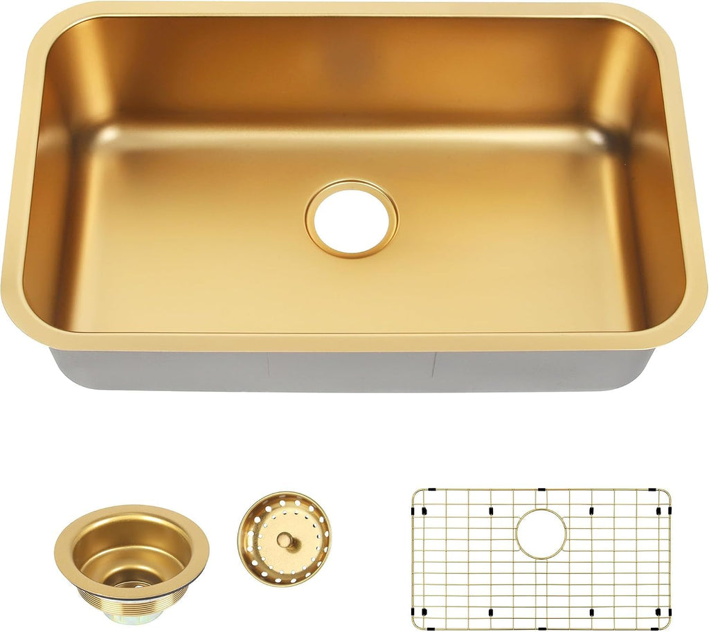 Gold Kitchen Sink, 30 Inch Stainless Steel Undermount Sink