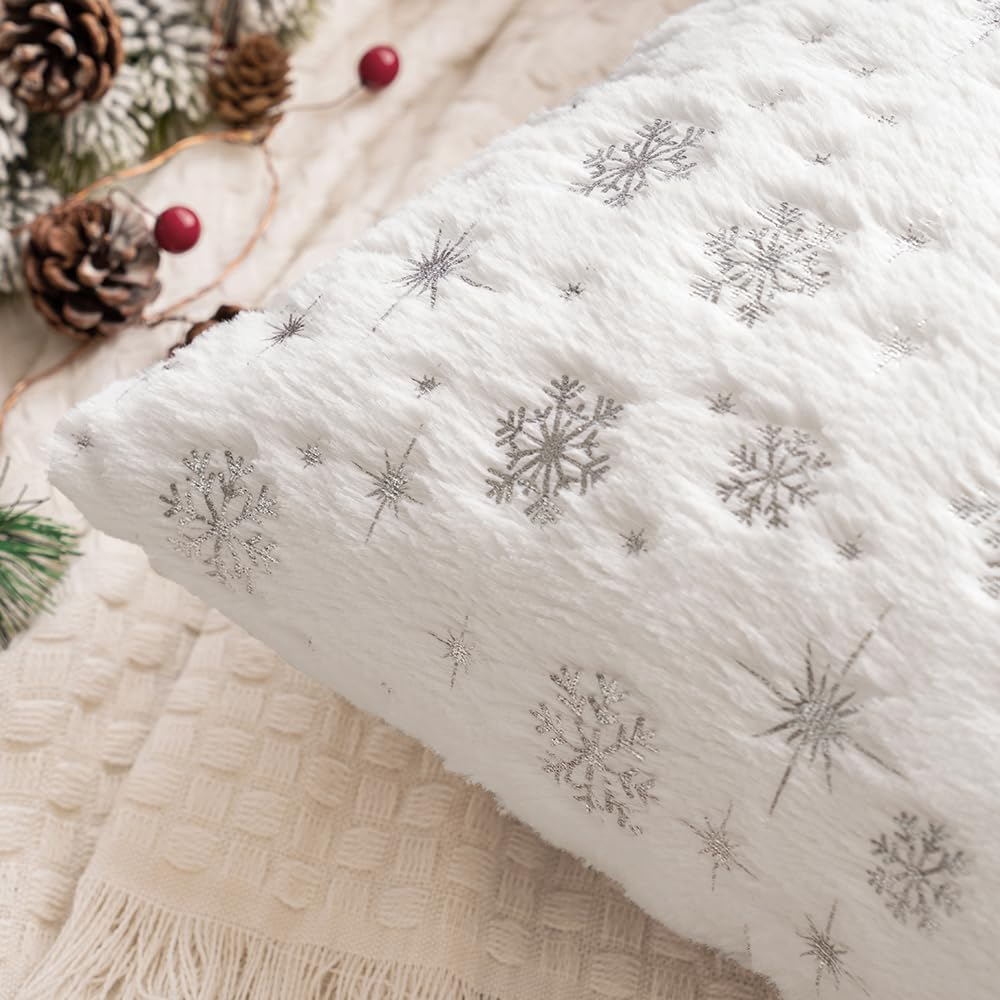 Christmas Decorations Pillow Covers 24x24 Ivory Silver Snowflake
