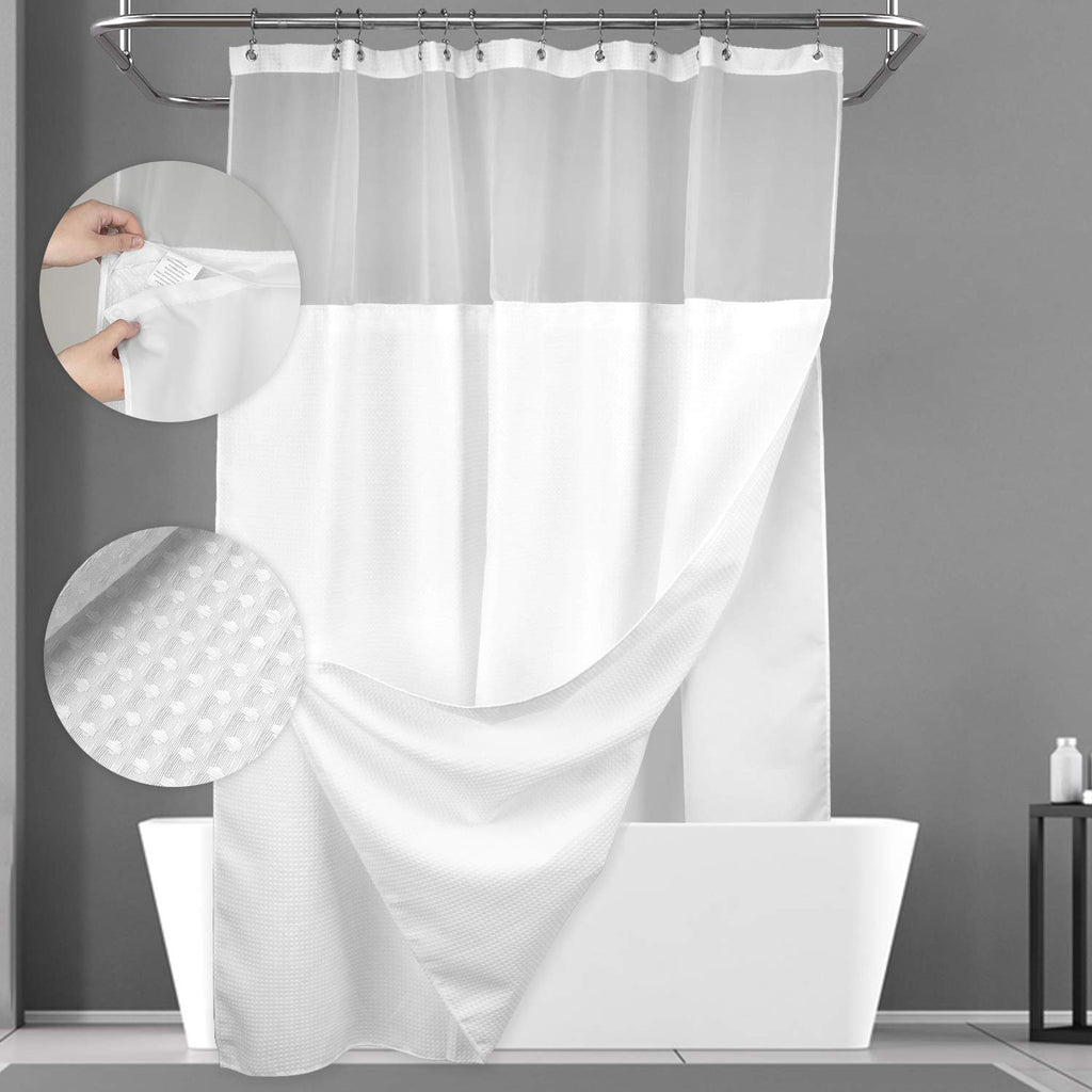 Extra Long Waffle Shower Curtain with Snap-in Liner White, 71x96