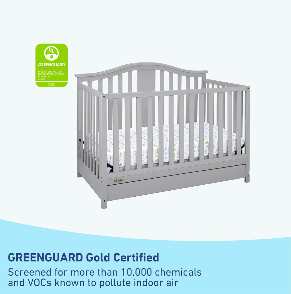 Solano 4-in-1 Convertible Crib with Drawer, Pebble Gray | GREENGUARD Gold Certified, Includes Full-Size Nursery
