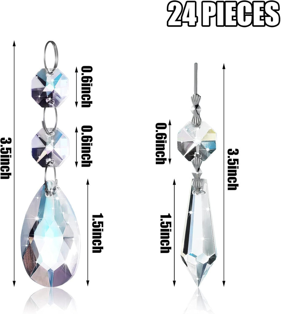 24 Pcs Chandelier Crystal Replacement 38 mm Teardrop & Icicle Crystal Prisms Hanging Gems Parts for Lamps and