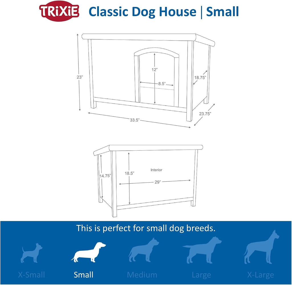 Natura Classic Dog House - Wooden Outdoor Shelter with Weatherproof Sealer, Hinged Roof & Adjustable Legs for Small