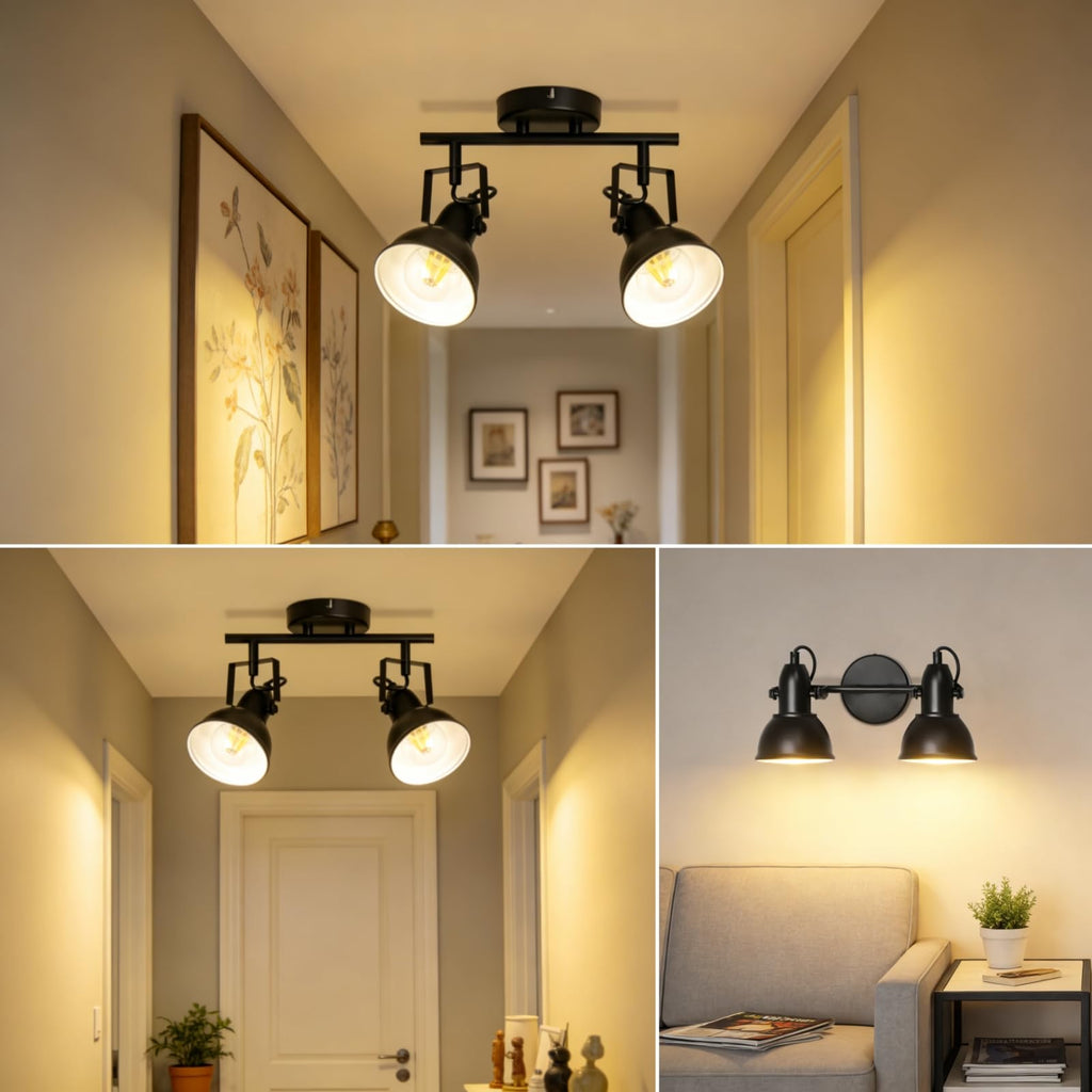 LED Track Lighting Fixtures, Rotatable 2-Light Spot Light Black