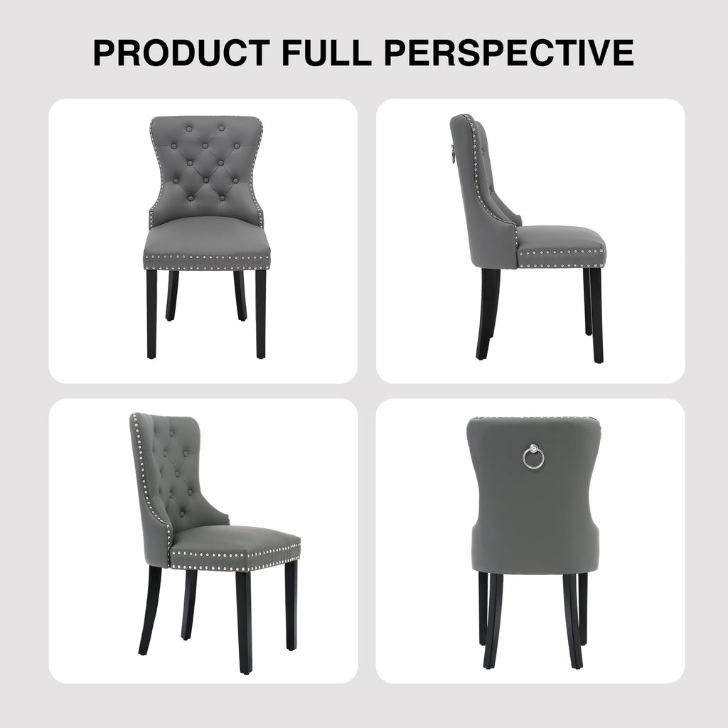 PU Leather Dining Chairs Set of 6, Upholstered Kitchen Chairs, Grey