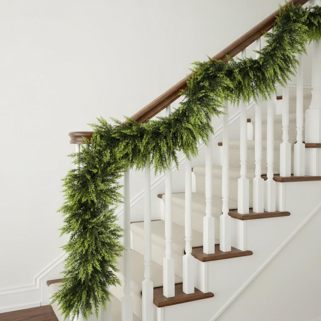 9 FT Christmas Cedar Garland, Real Touch Greenery