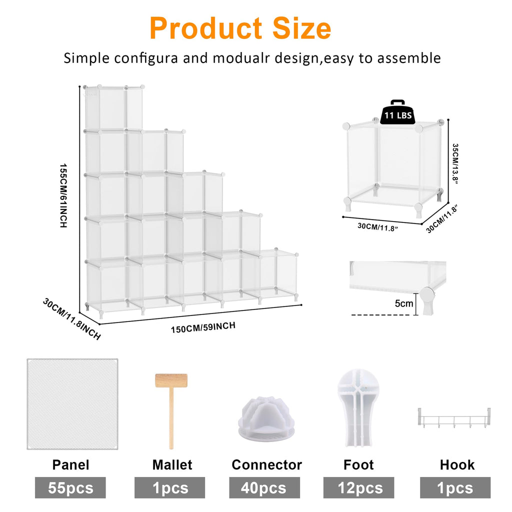 Cube Storage Organizer, 16 Cube Closet Organizers, Clear