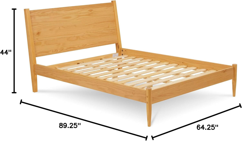 Mid Century Solid Wood Platform Bed Queen Size ‐ Scandinavian Oak Finish