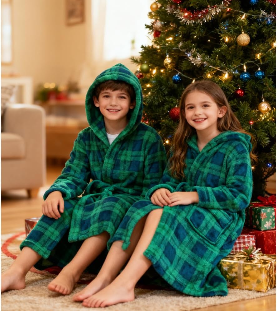 Boys Fleece Robe Toddler Hooded Plush Soft Bathrobe for Kids Sleepwear