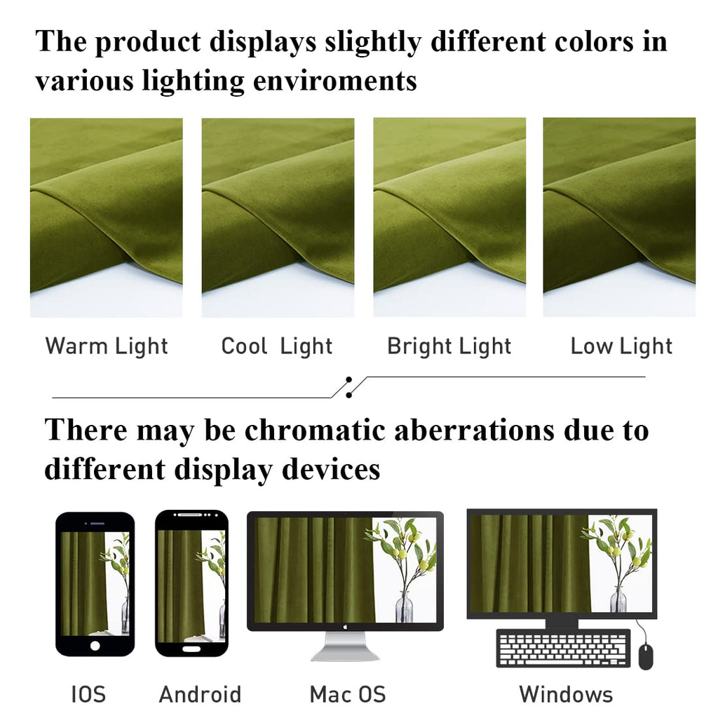 Olive Green Velvet Curtains for Farmhouse Decor, W52 x L120, 2 Pcs