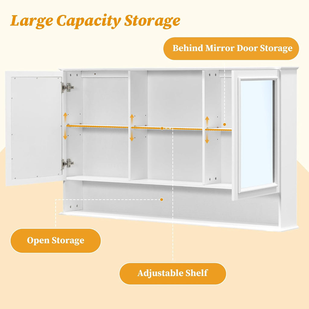 Large Bathroom Medicine Cabinet 60" x 35", Double Mirrored Doors Bathroom Mirror with Storage Shelves, Wall Mounted