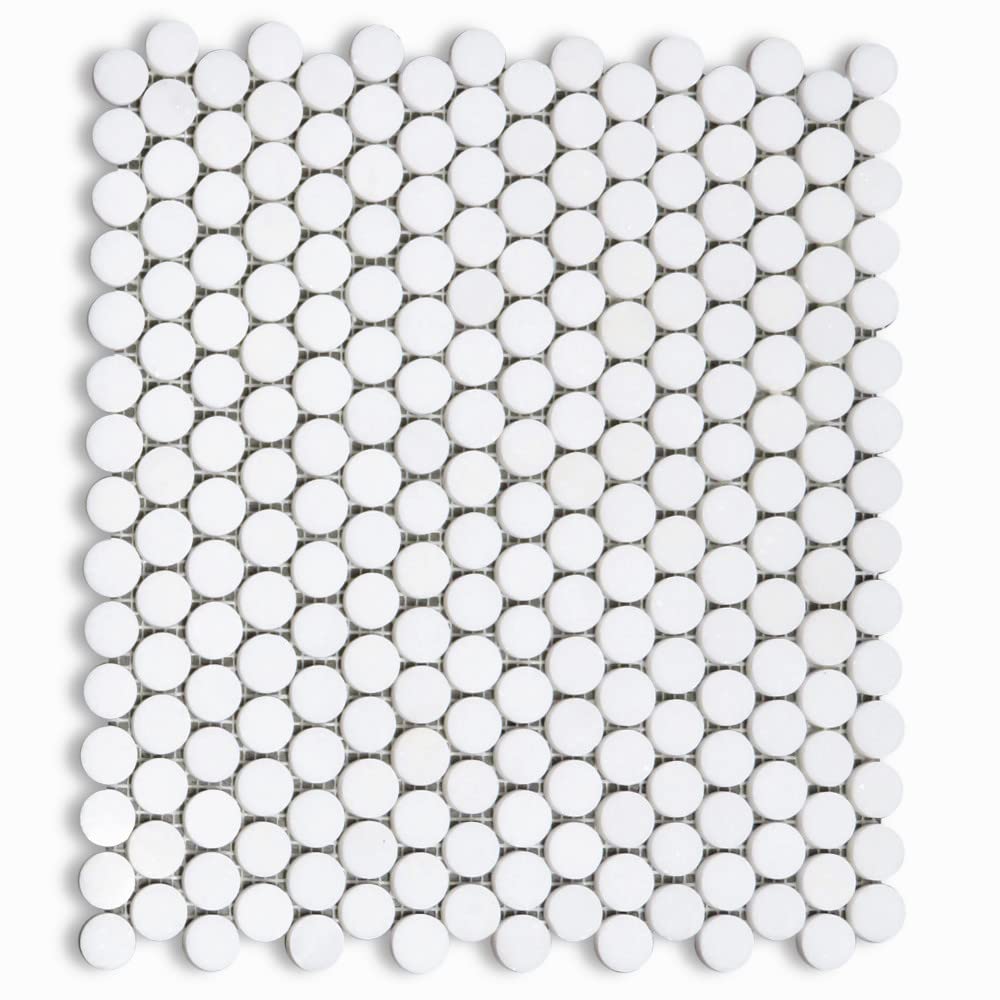 Thassos White Marble 3/4 inch Penny Round Mosaic Tile Polished Kitchen Bath Wall Floor Backsplash Shower (1 Sheet)