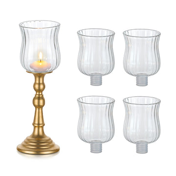Glass Votive Cups with Peg: 5 Pcs Ribbed Cup for Candlestick Decor