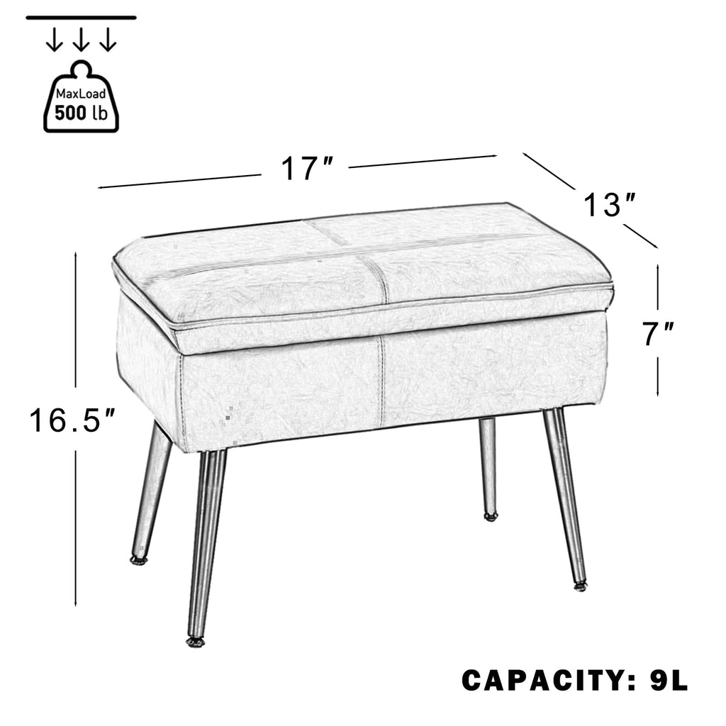 Square Storage Ottoman Upholstered Vanity Accent Stool Retro Brown
