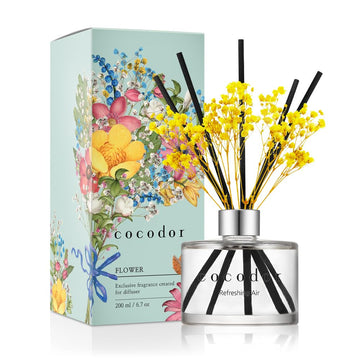Preserved Real Flower Reed Diffuser/Refreshing Air / 6.7oz(200ml) / 1 Pack/Reed Diffuser Set, Oil Diffuser & Reed