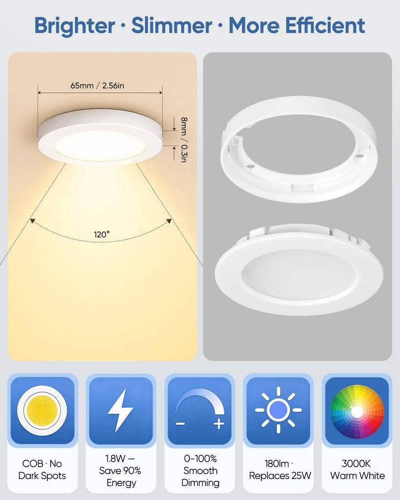 Under Cabinet Lights Plug in with Wired Touch Dimmer Switch,Recessed or Surface Mount,Natural White 3000K 12V 2W(12W