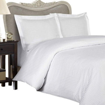 Italian 275 Thread Count Egyptian CottonQUEEN Size, White Stripe, Duvet Cover Set Set Includes 1 Duvet Cover and 2