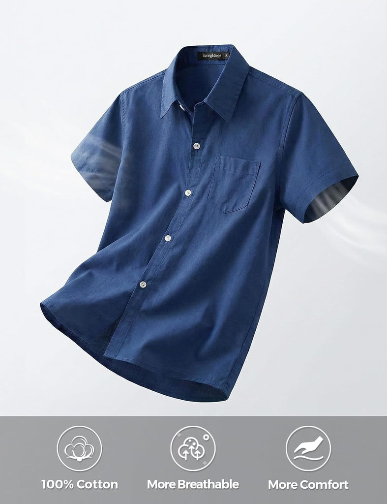 Boys Cotton Dress Shirt Button Down Kids Short Sleeve Uniform Solid (2-14 Years)