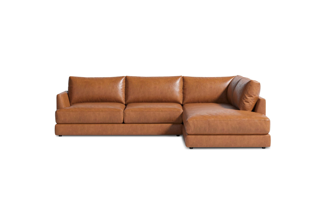 Serena 108" Full Leather Sectional Sofa with Right Bumper | Nappa 11000 Leather, Modern Low Profile Lounge Sofa | L