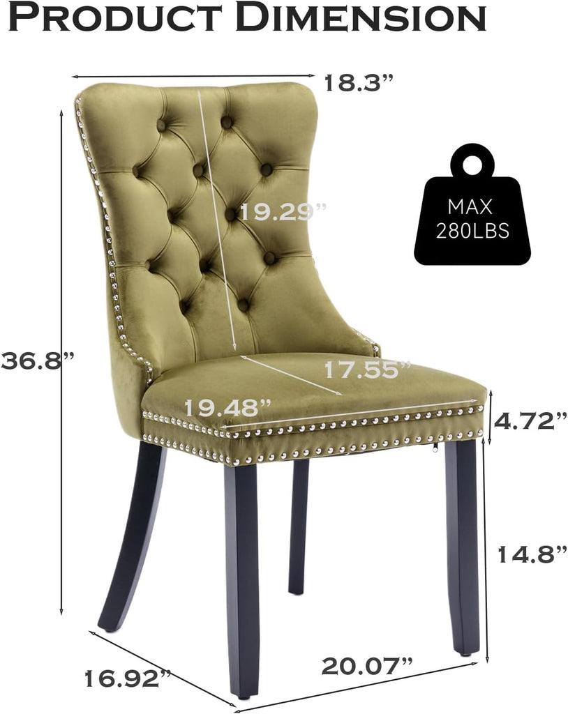 Velvet Upholstered Dining Chairs Set of 2, Modern Style Kitchen Side Chairs with Nailhead Trim and Wood Legs,Metal