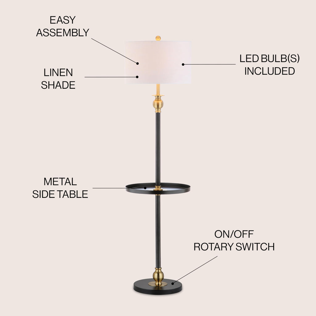 Evans LED End Table Floor Lamp 61" Metal, Black/Brass Gold