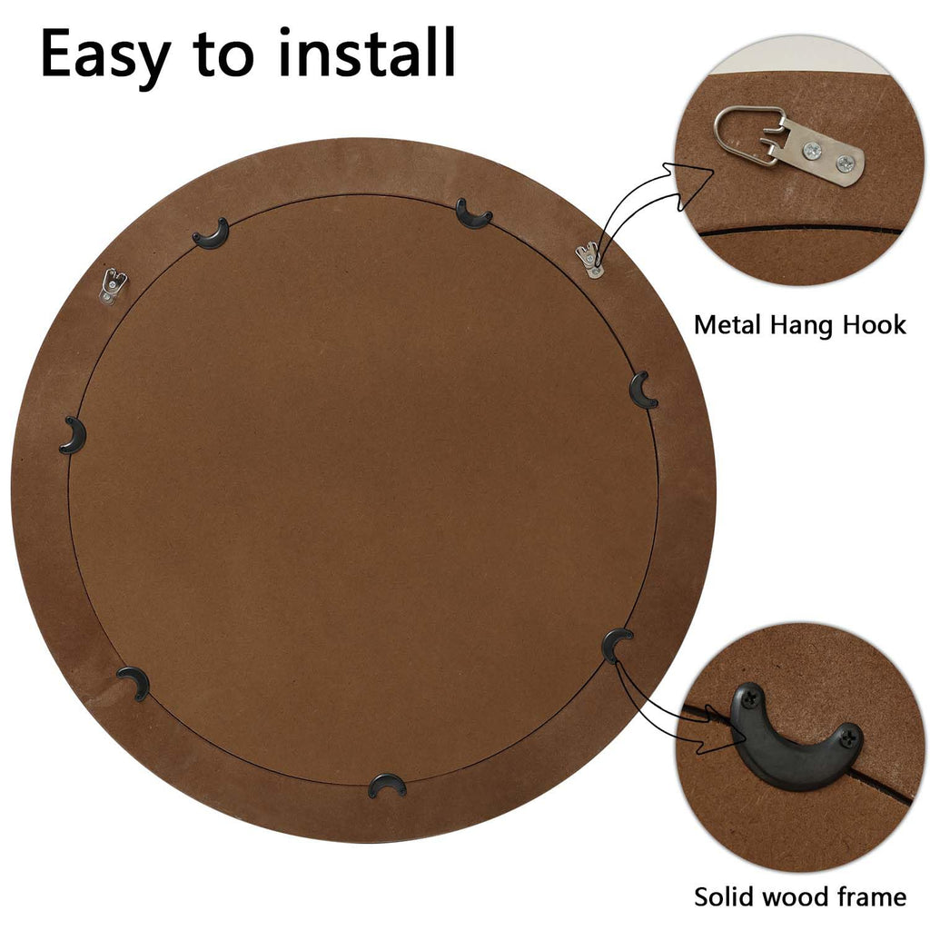 Round Wall Mirror with Distressed Wood Frame, Rustic Farmhouse Style, Ideal Decor (35.43x35.43)