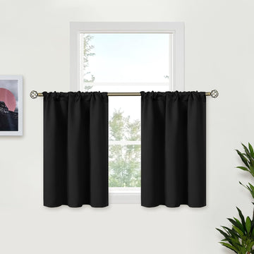 Short Blackout Curtains, Black Darkening Drape 2 Panels - Set of 2