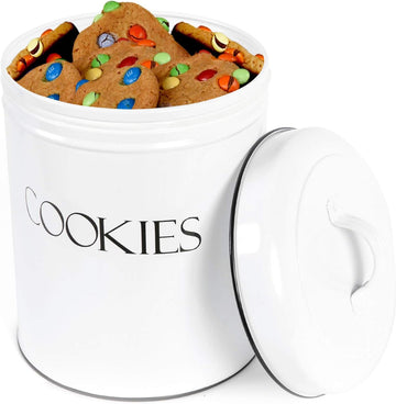White Cookie Jar with Airtight Lids | Vintage | Kitchen Counter Decorative Farmhouse Countertop Metal Treat Container